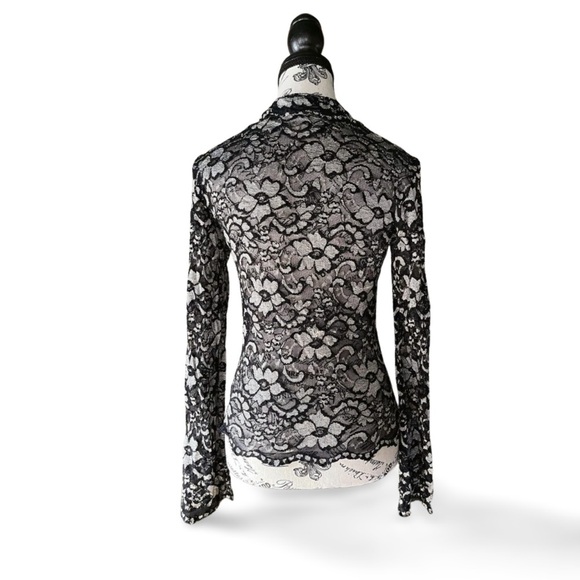 90s Black & Silver Lace Zip Up Y2K Holidays Elegant Blouse - Picture 7 of 7